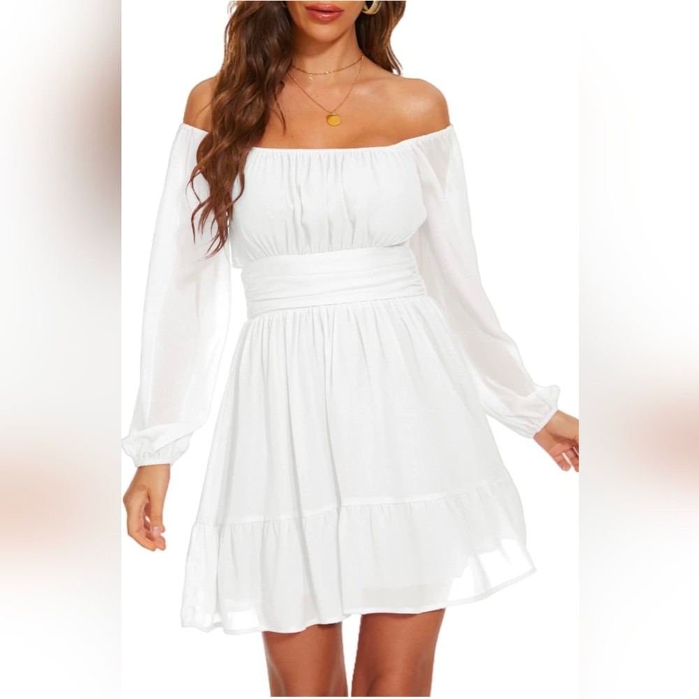 Elegant Off-Shoulder White Long Sleeve Dress